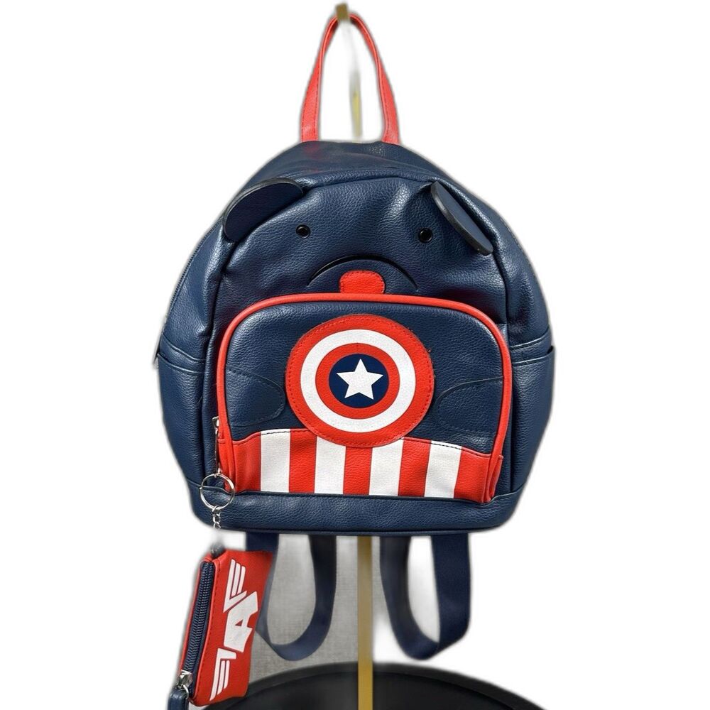 Marvel Captain America Mini Backpack Blue Bear 3D Ears Avengers Coin Purse
